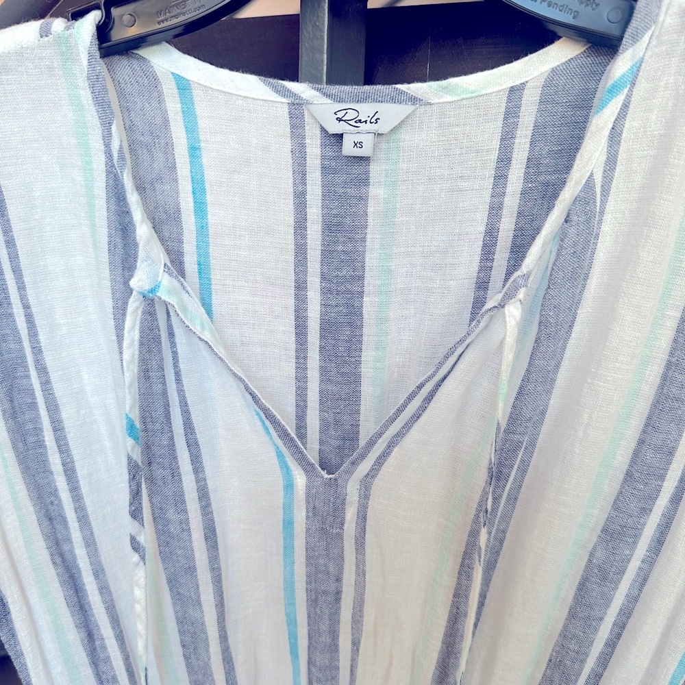 Rails Ashlyn dress. White with stripes and lace detail.